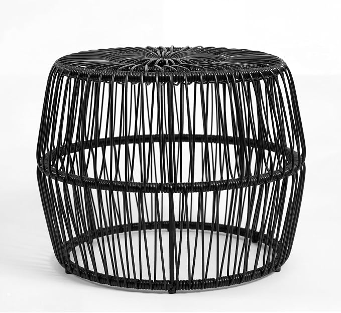 Furniture of America Ysar Boho Rattan Round Coffee Table Outdoor with Metal Frame, All-Weather and Rust Resistant, Handcrafted Coastal Furniture for Patio, Poolside, Garden, Yard, Black