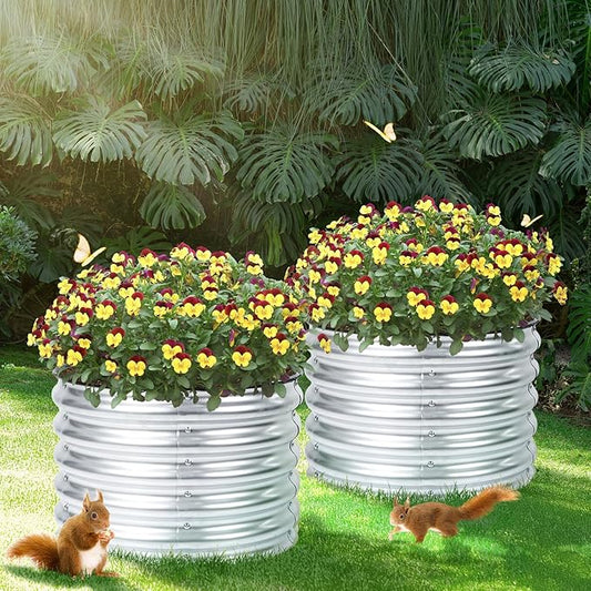 Aoodor 2 Pack 17" Tall 24" Metal Raised Garden Bed, Outdoor Planter Box and Raised Garden Kit for Vegetables, Flowers, and Herbs, Silver