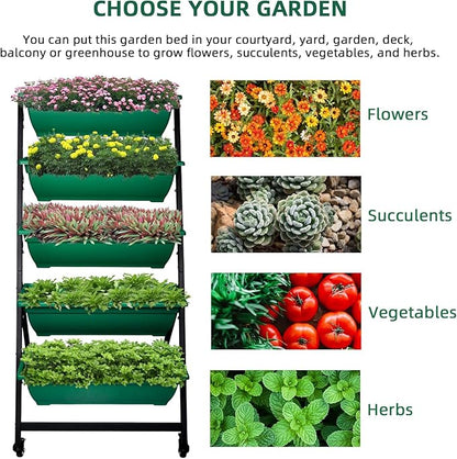 4FT Vertical Raised Garden Bed 5 Tier Planter Box with Wheels, to Grow Flowers, Vegetables, Herbs, on Your Patio Balcony Greenhouse for Outdoor and Indoor Gardening