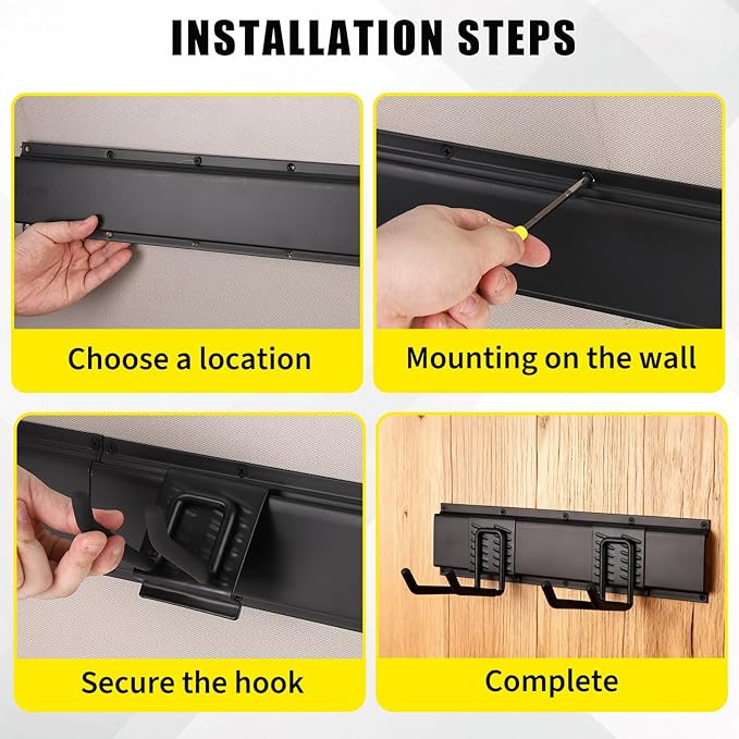 Garvee 48 Inch Garage Tool Organizer Wall Mount, Heavy Duty Garden Tool Storage Organization with 8 Adjustable Hooks, 13 Pack Yard shed Tool Organizer System for Shovel Rake Broom Ladders