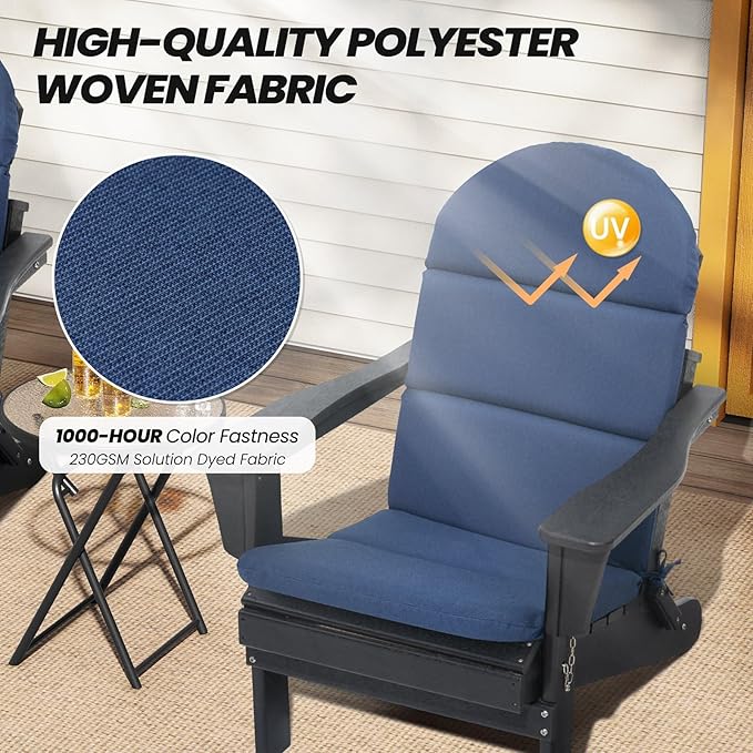 Crestlive 50x19.6 Inch Adirondack Chair Cushion, Waterproof, Fade Resistant, High Back Outdoor Rocking Chair Cushion for Patio, Navy