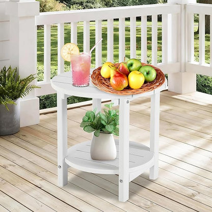 LZRS Round Adirondack Side Table Double End Table, Outdoor Side Tables for Patio, Backyard,Pool, Indoor Companion, Easy Maintenance & Weather Resistant(White)