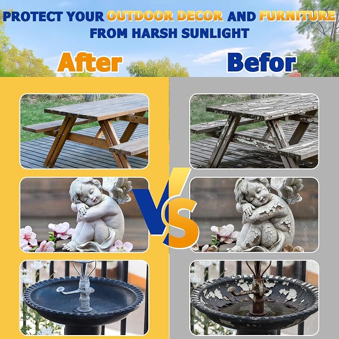 Swiffen 2 Pack UV Protectant Spray for Outdoor Decor Furniture Clear Water-Based Shield Prevents Fading Peeling Cracking Ideal for Resin Wood Metal Garden Statues 10.14 Fl Oz Each