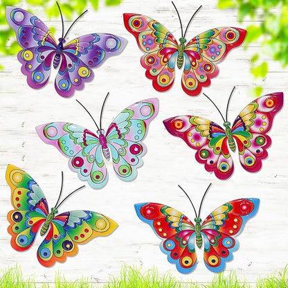 YOADEHOA 6Pcs Metal Butterfly Wall Decor, 3D Colorful Outdoor Fence Wall Art Decor, Hanging Wall Art Decoration for Garden Yard Living Room Bedroom Patio Balcon(Butterfly A)
