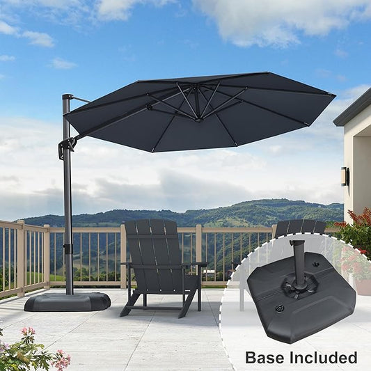 PURPLE LEAF 10 Feet Patio Umbrella with Base Outdoor Cantilever Round Umbrella Aluminum Offset Umbrella with 360-degree Rotation for Garden Deck Pool Patio, Grey