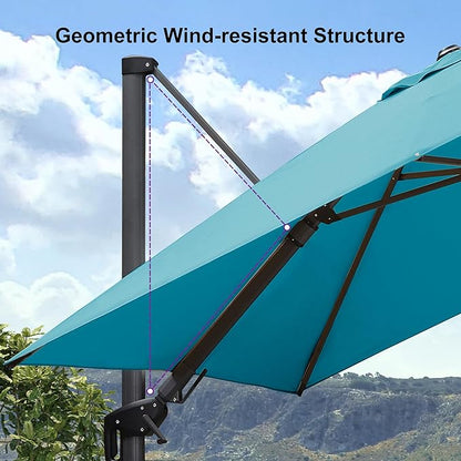 PURPLE LEAF 9' X 9' Left-right Tilt Patio Umbrella Outdoor Cantilever Swivel Square Umbrella with Tilt Aluminum Offset Umbrella with 360-degree Rotation for Garden Deck Pool Patio Turquoise Blue