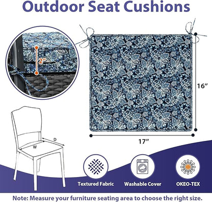 Outdoor Chair Cushions Set of 4,Waterproof Outdoor Seat Cushions for Patio Furniture,Patio Chair Cushion with Handle and Ties, Out Door Chair Pads,17" x 16" x 2", Green Paisley