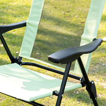 Outsunny Folding Patio Dining Chairs Set of 2, Outdoor Deck Chair with Adjustable Sling Back, Camping Chair with Removable Headrest for Garden, Backyard, Lawn, Green