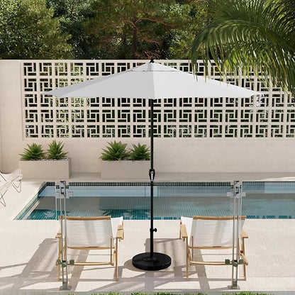 California Umbrella 9' Rd Aluminum Patio Umbrella, Crank Lift, Auto Tilt, Black Finish, 4yr Fade Warranty, Natural
