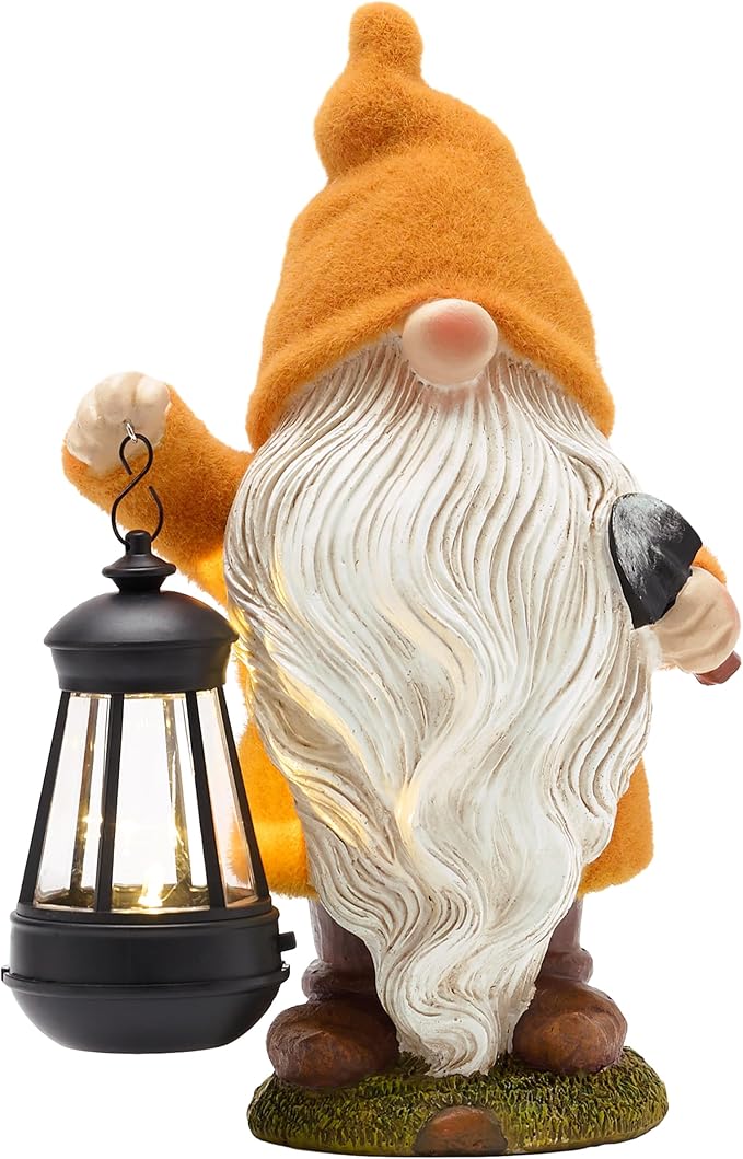 TERESA'S COLLECTIONS Fall Decor, Fall Gnome Decor, Autumn Garden Gnomes Holding Lantern with Solar Lights,Waterproof Resin Outdoor Fall Decor, Fall Gifts Outdoor/Indoor,8"