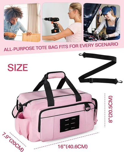 Tactical Tool Bag for Women, 16 Inches Tool Storage Organizer Box with Wide Mouth, Large Toolbag Toolbox with Handle, Pink (Empty Bag Only)