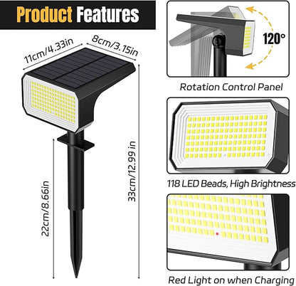 Solar Spot Lights Outdoor, [10 pack/118 LED] 4 Modes Auto On/Off Solar Landscape Spotlights, Ip67 Waterproof Solor Powered Pathway Lights for Outside Yard Garden Walkway Tree Patio (Cool White)