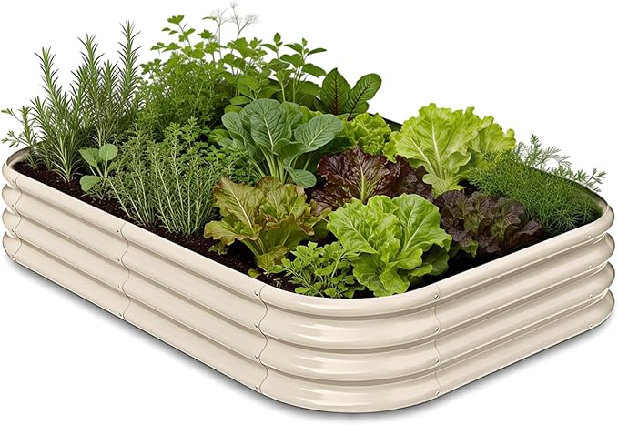 6x4x1 ft Galvanized Raised Garden Bed - 12" Tall Tall Metal Planter Boxes Outdoor for Vegetable Herbs, Modular Raised Flower Bed with Rust Resistant Coating for Outside Backyard - Sand Beige
