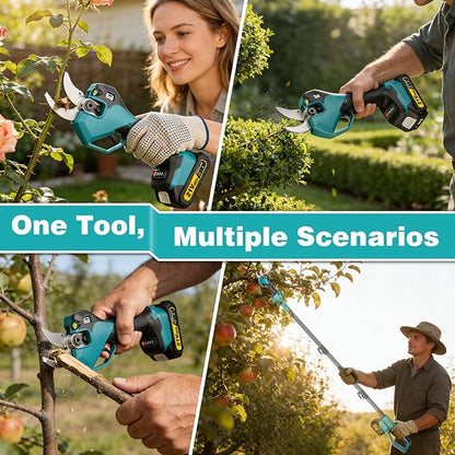 Electric Pruning Shears Cordless - Max 3.2inch Opening Diameter with LED Light & LCD Display, 1600W Brushless Heavy Duty Pruner, 4 Adjustable Size, SK5 Blades, 2 Batteries for Gardening Pruning