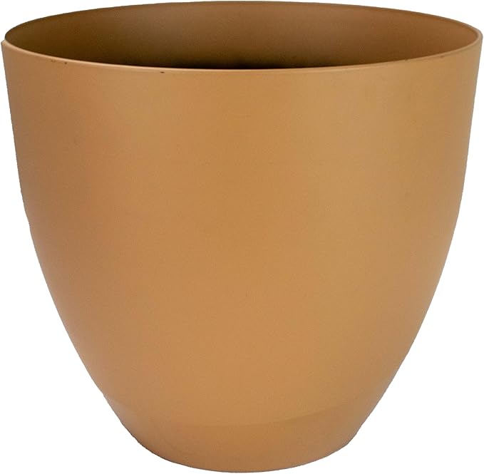 The HC Companies 11.5 Inch Topanga Decorative Round Planter - Lightweight Premium Resin Plant Pot with a Ceramic Look for Indoor Outdoor Use, Taupe Swoop
