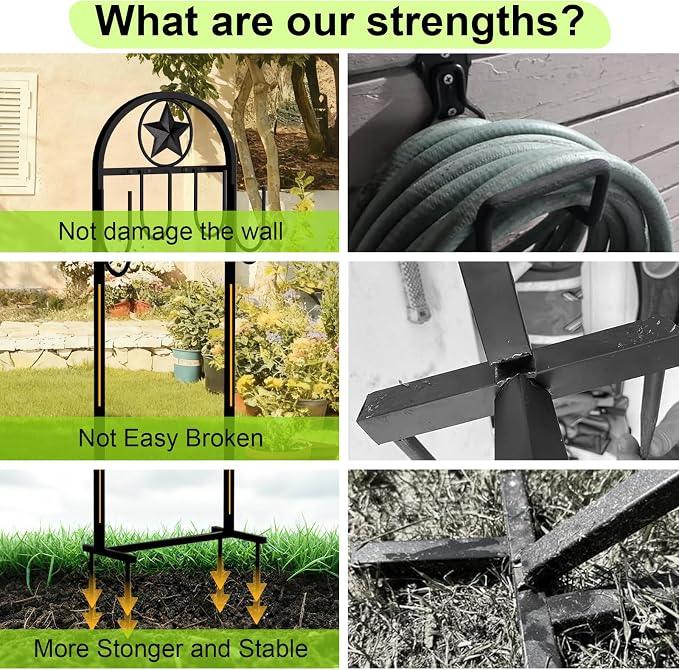 Garden Hose Holder - Upgraded Sturdy Hose Pentagram Holder, Freestanding Heavy-Duty Hose Reel, Sturdy Water Hose Holder and Hose Storage for Outside, Lawns and Yards,Black