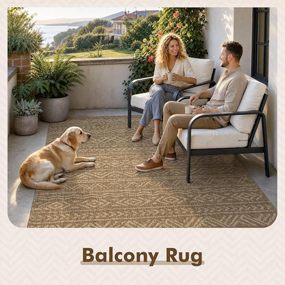 MontVoo-Outdoor Rug-Patio Rug 4x6 Polypropylene Indoor Outdoor Rugs Outdoor Carpet for Patio Deck Balcony Porch, Textured Weave, Durable for High Traffic, Fade-Resistant, Boho Farmhouse Neutral Brown