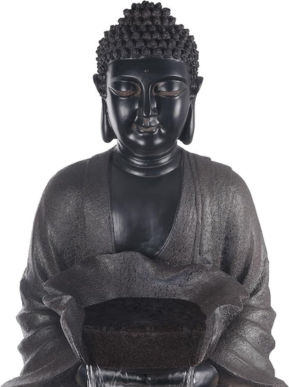 Alpine Corporation WIN1170 53" Outdoor Floor Calming Buddha Statue Waterfall Fountain – Realistic Stone Look, Water Feature for Garden, Patio, Yard, and Outdoor Spaces, Gray