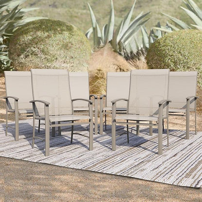 Patio Dining Chairs Set of 6, Outdoor Dining Chairs with High Back, Metal Outdoor Chair Set with Comfort and Durability, Patio Chair for Deck Lawn Kitchen Garden Backyard, Ivory