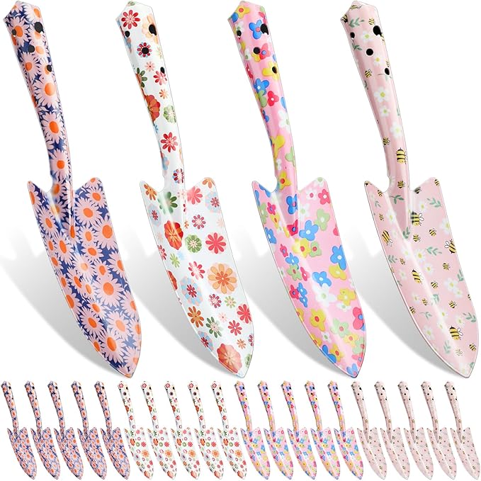 24 Pcs Floral Garden Shovels Bulk Gardening Gift for Women Heavy Duty Garden Tools Floral Hand Shovel for Mom Employees Birthday Thank You Gifts (Pink Daisy)