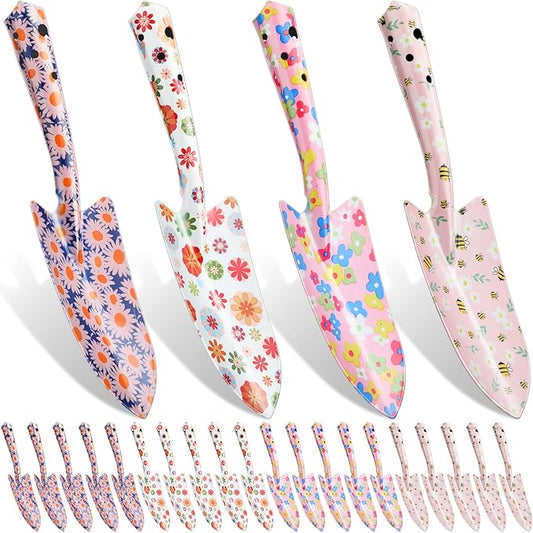 24 Pcs Floral Garden Shovels Bulk Gardening Gift for Women Heavy Duty Garden Tools Floral Hand Shovel for Mom Employees Birthday Thank You Gifts (Pink Daisy)