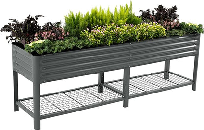 Elevated Raised Garden Bed-V Series, 2' x 8' Garden Beds with Legs & Storage Rack for Patio Porch, 1400 Lbs Weight Capacity, Outdoor Planter Boxes for Gardening Herbs Vegetables Flowers, Modern Gray
