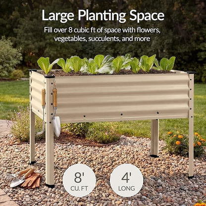 Best Choice Products 48x24x30in Galvanized Raised Garden Bed, Metal Elevated Planter Box, Vegetable Garden for Backyard, Patio, Balcony - Beige
