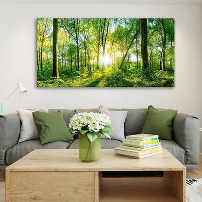 JLXART Wall Art Green Forest Scenery Wall Art Canvas Pictures Landscape Art Prints Beautiful Artwork for Living Room Bedroom Kitchen Home Office Decorations 24x48inch