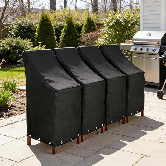 RosieLily Outdoor Chair Covers, High Back Patio Chair Covers Waterproof, Heavy Duty Patio Furniture Covers, Stackable Outdoor Bar Stool Covers, 600D, High Back with Lock Hole-4 Pack