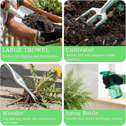 10-Piece Garden Tool Set - Heavy Duty Lightweight Aluminum Alloy Gardening Tools with Storage Tote Bag, Rust-Proof Gardening Hand Tools & Non-Slip Ergonomic Grip, Ideal Gardening Gifts for Women