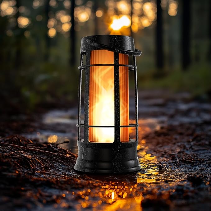 Metal Outdoor Solar Lantern, Flickering Solar Lanterns Outdoor Waterproof with Patented LED, Outdoor Lanterns for Porch, Patio, Garden, Tabletop, Hanging Use, Matte Black (1 Pack)