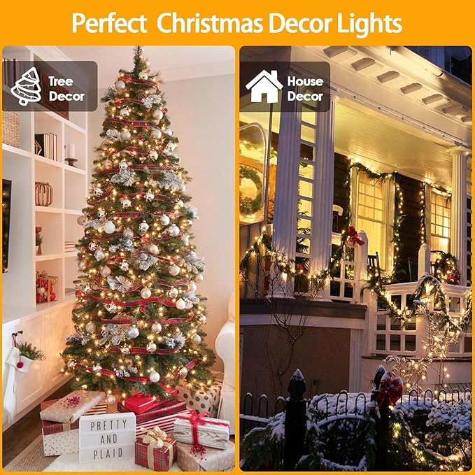 6 Pack 270FT Solar Christmas Lights Outdoor Waterproof, Super Bright 480 LED Solar String Lights with 8 Lighting Modes, Green Wire Solar Twinkle Tree Lights for Outside Xmas Party(Warm White)
