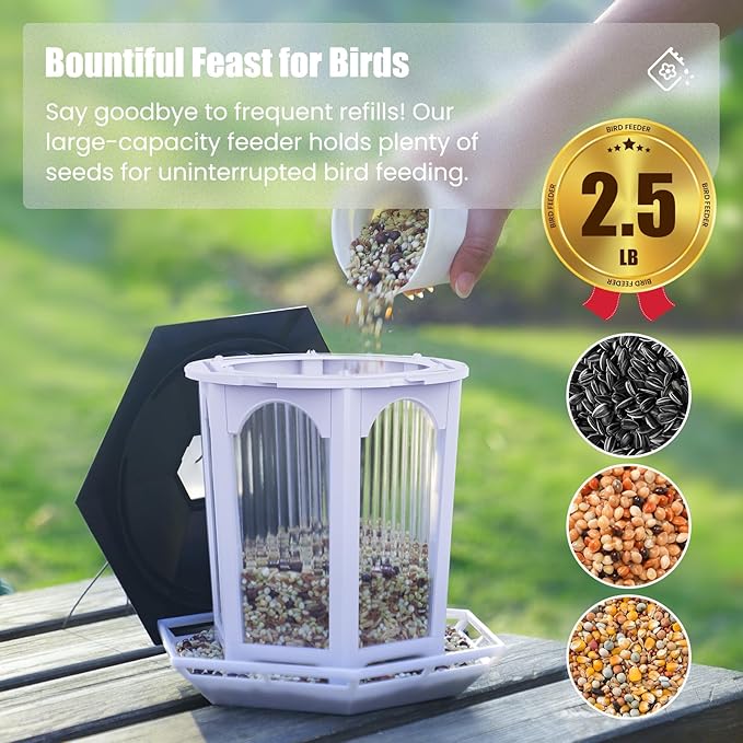 MrCrafts Nature 2 Pcs Haning Bird Feeder for Outdoors, Wild Bird Feeders for Outside, Fits for Cardinals, Unique Bird Watching Gift, Standard White, Large Size(2 Pcs)