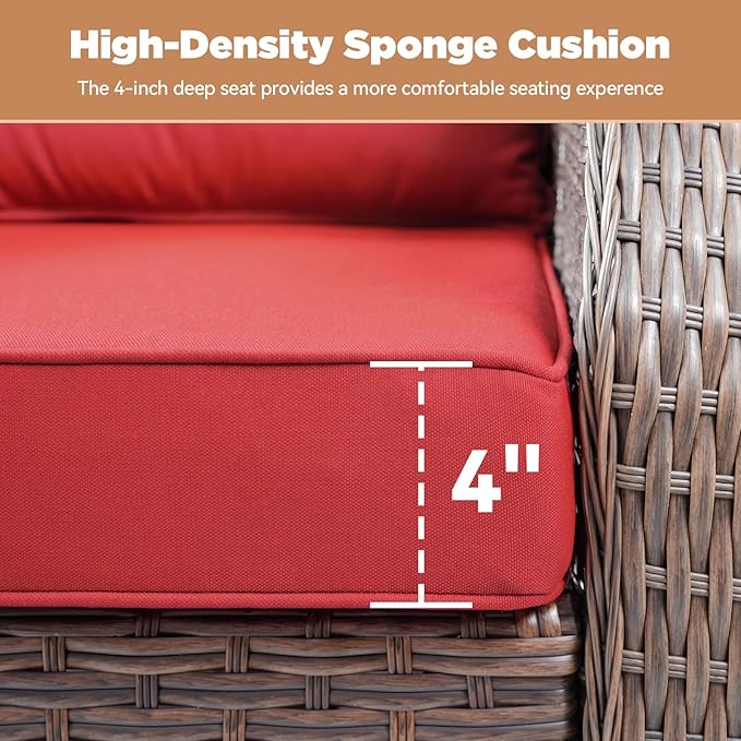 Patio Wicker Chairs Swivel Rocker-Outdoor Swivel Rocker Chair Set of 2 with All Weather Wicker Glider Rocker Set, PE Rattan Swivel Rocking Chair with Side Table for Yard Balcony Deck Porch Brown/Red