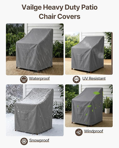Vailge Stackable Patio Chair Cover,100% Waterproof Outdoor Chair Cover, Heavy Duty Lawn Patio Furniture Covers,Fits for 4-6 Stackable Dining Chairs,2 Pack-36"Lx28"Wx47"H,Grey
