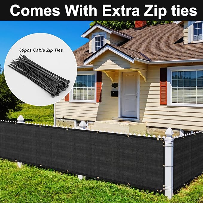 SPORTYOUTH 3ft x 50ft Fence Privacy Screen, Heavy Duty 150 GSM Fencing Mesh Shade Cover Windscreen with Brass Grommets for Outdoor Wall Deck Garden Backyard Porch, Cable Zip Ties Include, Black