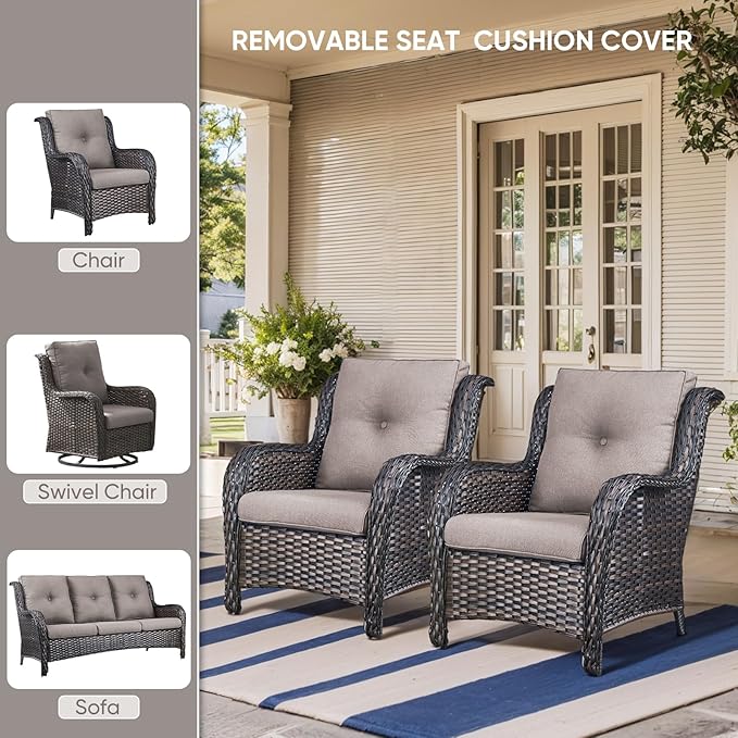 9-Piece Outdoor Patio Cushion Set - Fade & Water Resistant with Removable Olefin Cover, 22x24x4 Inch Memory Foam Cushions for Wicker Sectional Sofa – Grey/Buckle