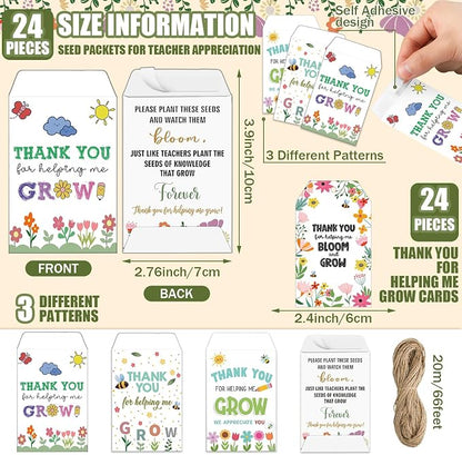 Reallnaive End of Year Teacher Gifts Thank You for Helping Me Grow Envelopes Seed Packets Include 24 Mini Terracotta Pots Seed Packets 24 Self Adhesive Envelopes Thank You Tags Gifts