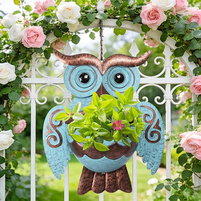 Metal Wall Planter Owl Wall Mounted Planters Small Flower Pot with Drainage for Indoor Outdoor Farmhouse Hanging Planter Succulent Plant Container Vertical Garden Yard Decor