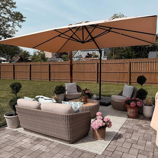 PURPLE LEAF 10X10Ft Patio Cantilever Umbrella with Base Included Square Outdoor Umbrella with 360° Rotation and Aluminum Offset Hanging for Garden Backyard Pool, Taupe