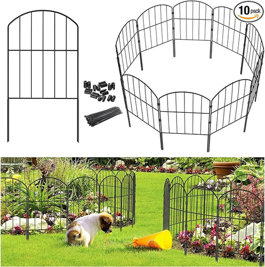 Goovilla Garden Fence, Total 10ft(L) x 24in(H) Garden Fencing Animal Barrier, 10 Pcs Rustproof Metal Fence Panels, Black No Dig Fence, Decorative Garden Fences and Borders for Dogs, Flower Bed, Patio