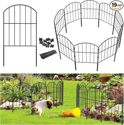 Goovilla Garden Fence, Total 20ft(L) x 24in(H) Garden Fencing Animal Barrier, 19 Pcs Rustproof Metal Fence Panels, Black No Dig Fence, Decorative Garden Fences and Borders for Dogs, Flower Bed, Patio