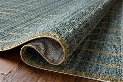 Loloi Chris Loves Julia Calvin Collection CLV-02 Ocean/Olive 2'-7" x 7'-6" Runner Rug Checkered Neutral Soft Living Room Bedroom Carpet