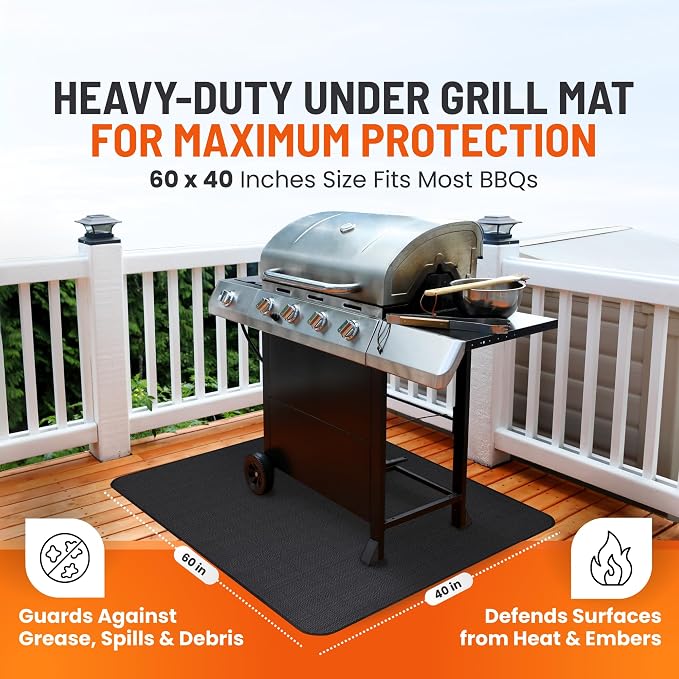 Under Grill Mats for Outdoor Grill (60 x 40 inch) Double-Sided Mat for Under Fire Pit Mat the Perfect Grill Matt for Outdoor Grill Deck Protector and BBQ Matt for Under Grill Mat for Deck