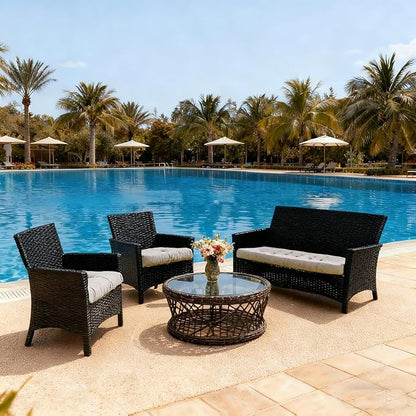 Patio Furniture Cushions Outdoor, Waterproof Wicker Chair Cushions Set of 3, 1 Loveseat & 2 Seat Pads, Thick Outdoor Replacement Cushions for Porch Lawn Bench Couch Sofa Swing, Khaki
