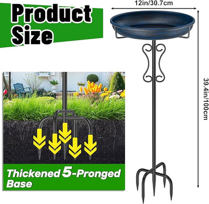 Metal Bird Bath for Outside,Upgraded 5 Pronged Base Birdbath & Feeder Bowl,Vintage Freestanding Birdfeeder for Garden Patio Yard Lawn Decor (Vintage Blue)