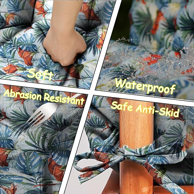 Porch Swing Cushion Three Seat, Waterproof Swing Cushions Replacement with Backrest, Outdoor Garden Furniture Patio 4" Thickened Cushions with Ties (Summer, 40 x 55in)