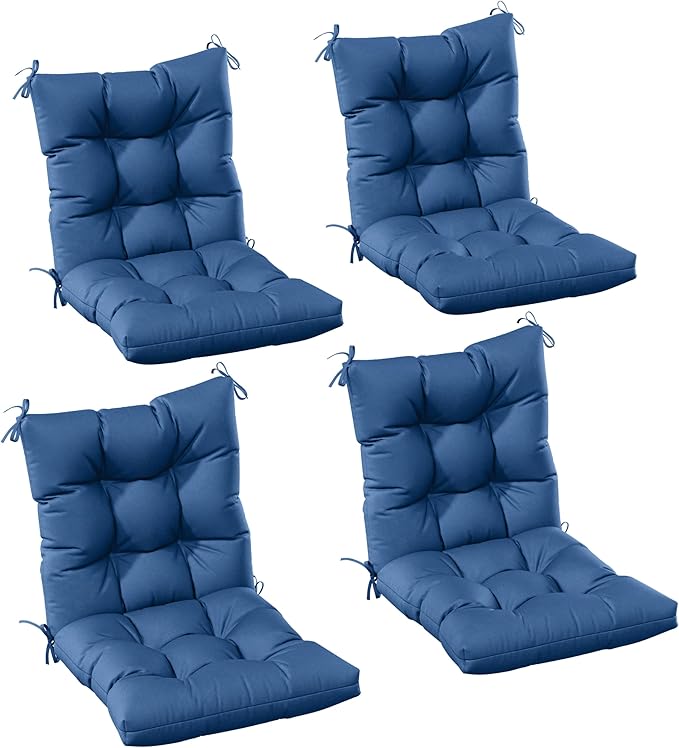 Patio Seat&Back Chair Cushions for Outdoor Furniture，Comfortable Cushions for Rocking/Dining/Lawn Chair-Set of 4 (Blue, 4pcs (1package))