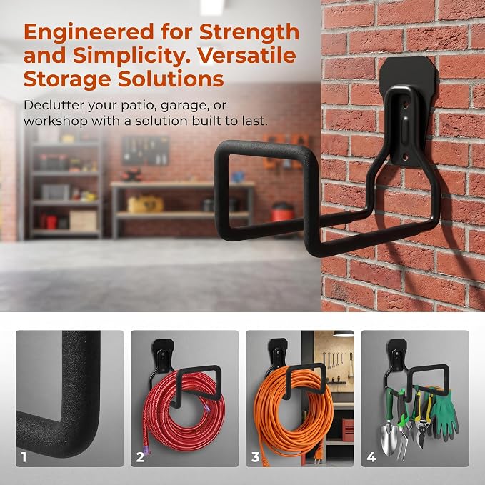 2Pcs Garden Hose Holder Wall Mount, Water Hose Hanger Hook for Outside, Heavy Duty Metal Hose Storage Reel for Garden, Patio, Backyard, Garage, Fence Hose Stand