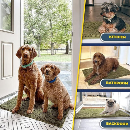 Muddy Mat® | Super Water Absorbent Door Mat Indoor, Microfiber Quick Dry Chenille Entryway Rug, Slip Resistant Front Door Mat, Indoor Mats for Entryway, Machine Washable Pet Rug, Sage 20" x 48"